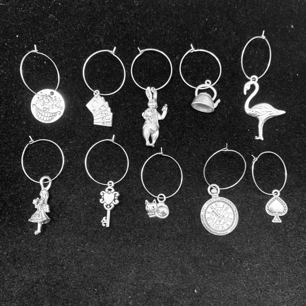 Alice in Wonderland themed Wine Glass Charm Tags set of 10